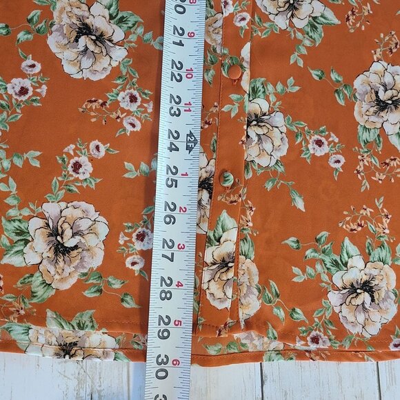 Pleione Floral Chiffon Button Up Blouse Top Feminine Relaxed Orange White XL - Picture 7 of 8